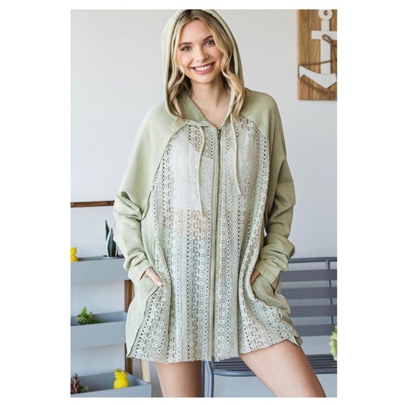 LAST ONE $58 start 60ππMineral washed LACE ZIP UP HOODIE top - Picture 5 of 12